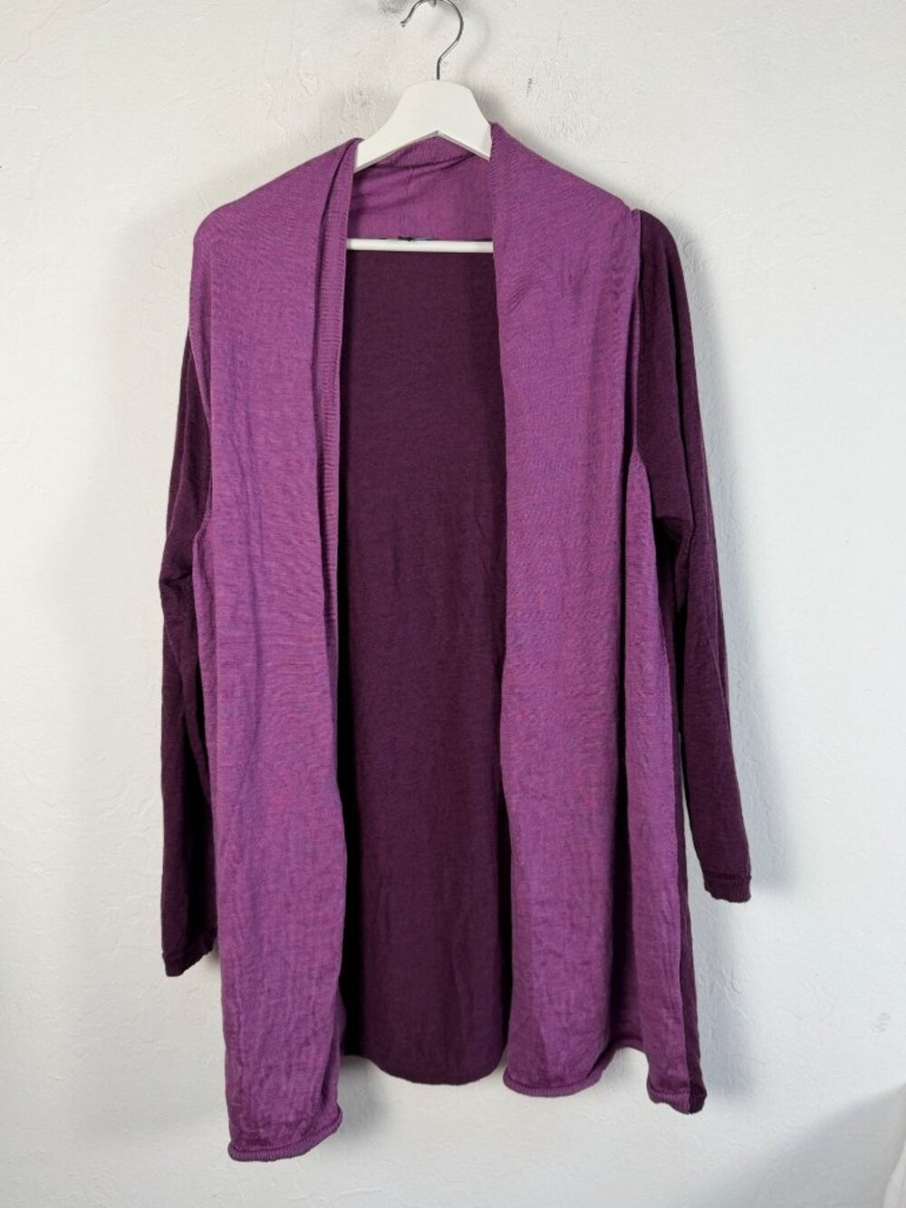 Eileen Fisher Womens Purple Colorblock Merino Wool Longline Cardigan Sweater 1X
